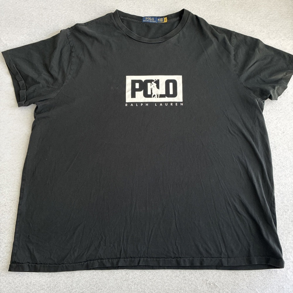 Polo Ralph Lauren Mens 3XB Graphic Tee Big Spellout T Shirt Black White Preppy